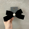 韩国进口复古优雅黑色丝绒珍珠蝴蝶结气质弹簧夹后脑勺发夹发卡
