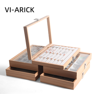 vi-arick花梨木纹纸，首饰盒耳环耳钉收纳盒大容量戒指，项链手镯盒子