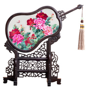 蜀绣斜扇屏风中国特色双面绣，摆件送老外，的中国民族风刺绣手工艺品
