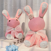 春款上新镶钻(新镶钻)蕾丝裙子兔子摆件爪机玩偶娃娃宠家居装饰品