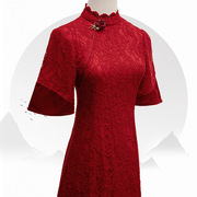 红色敬酒服年轻款少女改良版连衣裙妈妈旗袍气质长款蕾丝