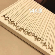 韩日流行韩国纯14k金黄金项链 个性光面26个英文字母锁骨链项链女