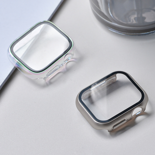 适用于applewatch苹果手表s9钢化膜保护壳一体式iwatchs8保护套，se76543代全包套装超薄40444145夏
