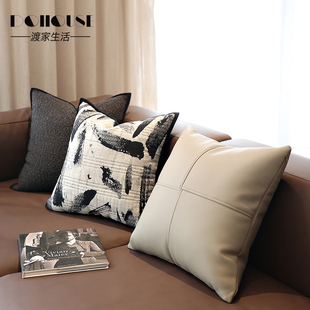 现代简约客厅沙发方枕抱枕水墨中国风靠包床上腰靠黑白灰色系