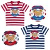 miki宝宝短袖24夏款日系男女儿童全棉可爱海军熊刺绣条纹圆领T恤