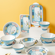 小作日式餐具陶瓷碗家用碗碟碗盘长方形菜盘高颜值米饭碗专用餐盘