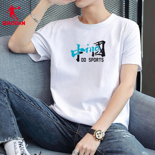 中国乔丹短袖t恤男2024夏季圆领，白色大码国潮运动服