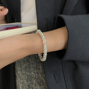 s925纯银三股银珠缠绕手链，女小众高级感气质，多层编织银豆手饰礼物