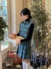 Murrmure 画廊女孩 50羊毛 早春圣诞甜美绿色毛呢格纹连衣裙