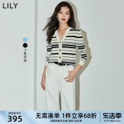 LILY2024夏女装复古条纹气质通勤时尚老钱风百搭针织开衫外套