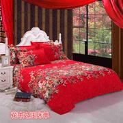 冬季纯棉磨毛床单单件大红色，婚庆床品全棉，结婚被单1.5m1.8m2.0米