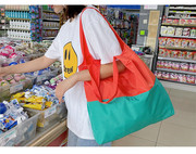 撞色拼接购物袋超轻便携折叠时尚超市大容量袋子单肩手提买菜大包