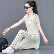 短袖运动服套装，女秋夏季2023品牌显瘦薄款长裤跑步休闲两件套