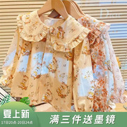 韩韩良品女童棉质衬衫，2024春季碎花衬衣开衫，休闲长袖洋气上衣