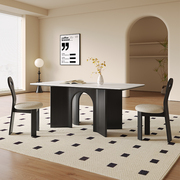 复古实木橡木餐桌轻奢现代简约长方形法式意式白色，岩板餐桌