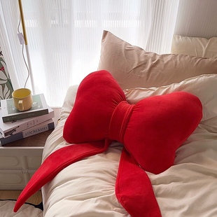 红蝴蝶结抱枕客厅沙发婚房装饰靠枕卧室床头靠垫腰枕飘窗网红轻奢