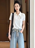 韩国东大门夏短袖T恤女设计感时尚百搭休闲翻领宽松短款上衣