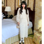 十三行蕾丝镂空名媛套装，女早春法式优雅气质上衣高腰半裙两件套