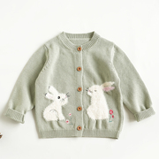 女童绣花兔子长袖针织开衫宝宝纯棉线上衣3岁4中小儿童毛衣5线衫6