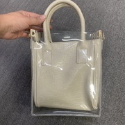 出口日本白色透明子母包时尚女包鳄鱼纹单肩斜挎手提包二用包224