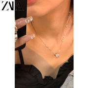 ZARA超闪一颗锆石项链女高级设计感小众时尚通勤锁骨链2024年