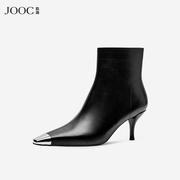 JOOC玖诗时装靴女秋冬高级感金属鞋头短筒靴细高跟短靴6371