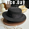 平顶帽秋冬品质纯羊毛，贴钻缦纱帽饰宽檐，礼帽韩版气质毛呢毡帽