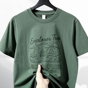 美式复古绿色纯棉短袖t恤女夏季潮vintage设计感宽松半袖上衣