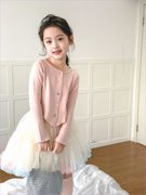 韩国童装2024春款女童彩色扣子，毛衣中大童女，宝不规则针织衫外套