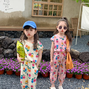 童套装2024夏季韩版女童，背心九分裤两件套儿童，宽松花朵姐妹装