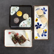 日式餐具荷口寿司盘长方形盘子陶瓷创意家用鱼盘长盘子不规则盘子
