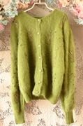 2024果绿色手工立体钩织甜美轻柔短款开衫，仙美毛衣原单兔毛
