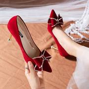 结婚鞋子酒红色配秀禾服的婚鞋新娘鞋，秀禾婚纱两用女2023中式