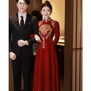 红色敬酒服新娘中式旗袍，结婚礼服女回门宴，长袖出阁订婚连衣裙冬季