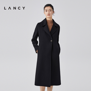 lancy朗姿冬季羊毛，羊绒中长款毛呢大衣一粒扣气质修身外套女