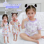 儿童短袖套装女童夏装，时髦短裤t恤睡衣，薄款韩版男宝宝空调家居服