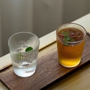日式条纹水杯耐i高温玻璃，锤纹泡茶杯冲茶杯凉水杯透明家用饮料杯