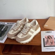 西西+运动鞋女2024年韩版低帮反绒皮拼接休闲女鞋潮12D5392