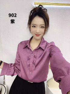 高档缎面方领显瘦小衫女士洋气衬衣减龄遮肚百搭时尚衬衫女春