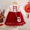 女童连衣裙秋冬装加绒中式旗袍1-6岁小女孩刺绣花朵新年红色裙子3