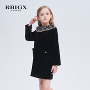 rbigx瑞比克童装，冬季长袖女童仙女裙，甜美荷叶领丝绒连衣裙