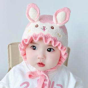 婴儿帽子秋冬季公主，女宝宝针织毛线，帽可爱超萌婴幼儿女童护耳帽潮
