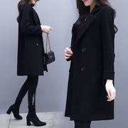 2023韩版春秋装薄款毛呢外套，女黑色宽松口袋中长款呢子大衣女