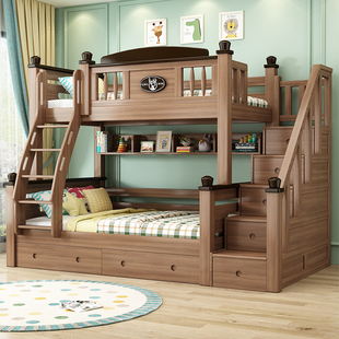 儿童床全实木鹅掌楸木上下铺双层床可拆分小户型床字母高低上下床