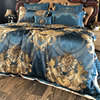 欧式奢华贡缎提花，床上用品四件套高档蓝色，别墅六八十多件套被套