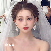 高级感轻奢花朵耳环新娘結婚珍珠花瓣耳钉时尚气质婚纱跟妆耳饰品