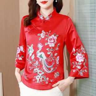 中式改良旗袍衬衫女春夏，2022高端刺绣唐装中国风盘扣上衣女士
