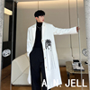 韩国版男装东大门23秋明星同款个性黑白撞色刺绣过膝长款风衣外套