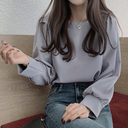 韩国chic春季复古设计感小众宽松减龄泡泡袖衬衫女洋气长袖上衣