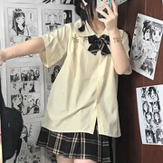 jk制服奶黄色短袖衬衫女夏季慵懒风娃娃领上衣温柔韩系甜美校供感